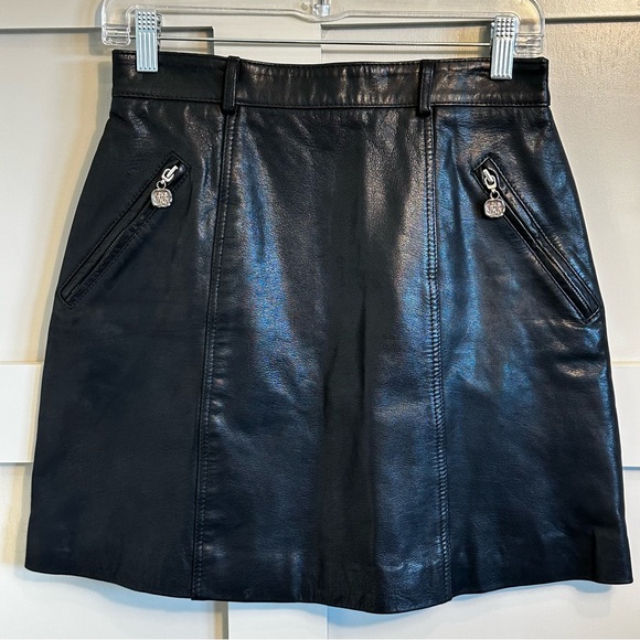 Hugo Buscati Black Leather Mini Skirt Size 10 - Picture 1 of 8